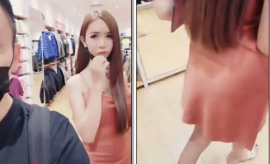 深處異鄉在泰國混的風生水起小哥約個當地極品網紅外出,無內逛街,試衣間脫光摸奶子