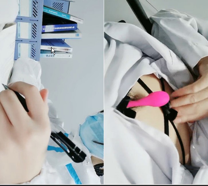 唐山某人民醫院夜班小護士,夜班無聊果聊,桌面上抄筆記,桌下塞著跳蛋紫薇,都是水