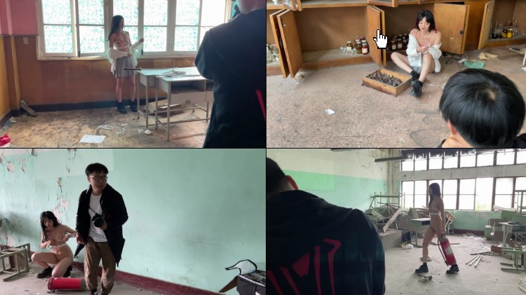 圈内高端人体艺术摄影师Rock｜废弃学校人体摄影真实花絮，出镜小A，年轻漂亮女神级别，三点全露